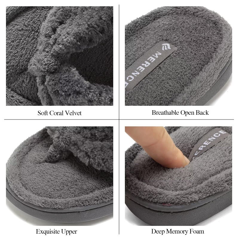 CIOR Women's Cozy Memory Foam Spa Thong Flip Flops House Indoor Slippers Plush Gridding Velvet Lining Clog Style-U1MTW017-22-Dark Gray -42-43 - Image 5